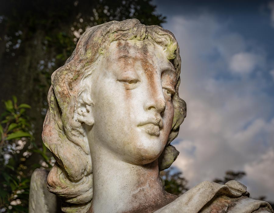 head of a statue in Bonaventure Cemetery